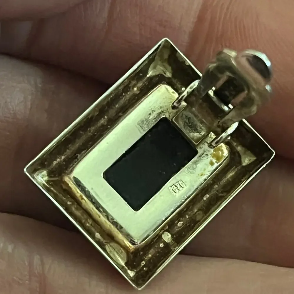 Vintage Estate Gorgeous 925 Sterling Silver Amber Stone Rectangle Clip Earrings